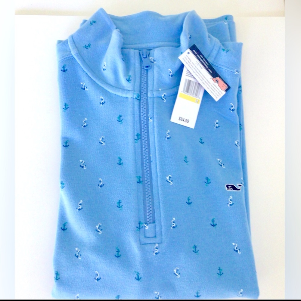 Vineyard Vines Broadfield Half Zip Pullover-Anchor Print Ocean Blue New With Tag - Picture 8 of 8